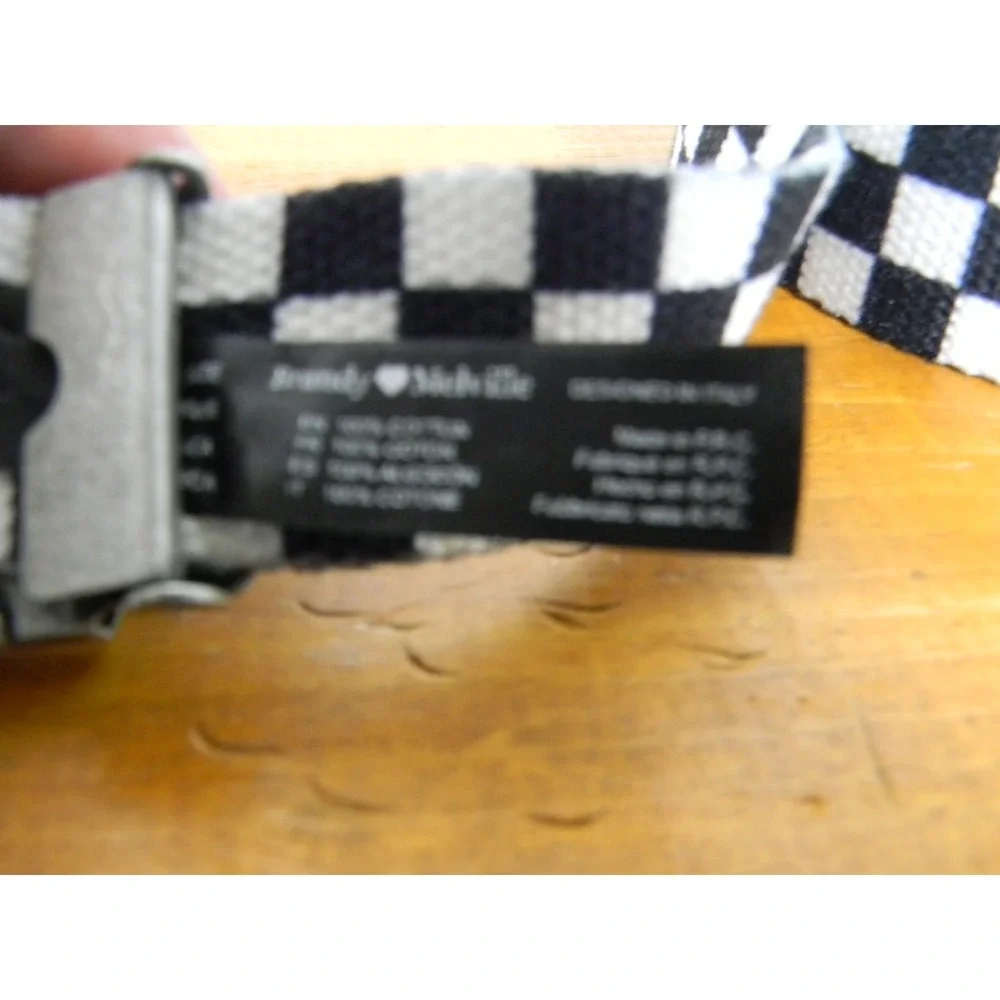 Brandy Melville Checkered Canvas Belt One Size Black White Silver Buckle Y2K